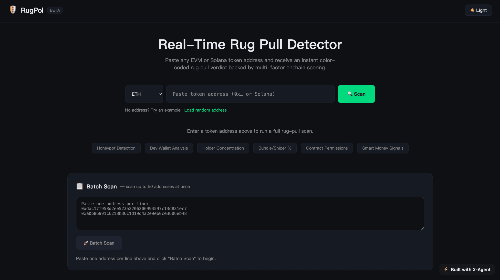 RugPol — agent built on X-Agent