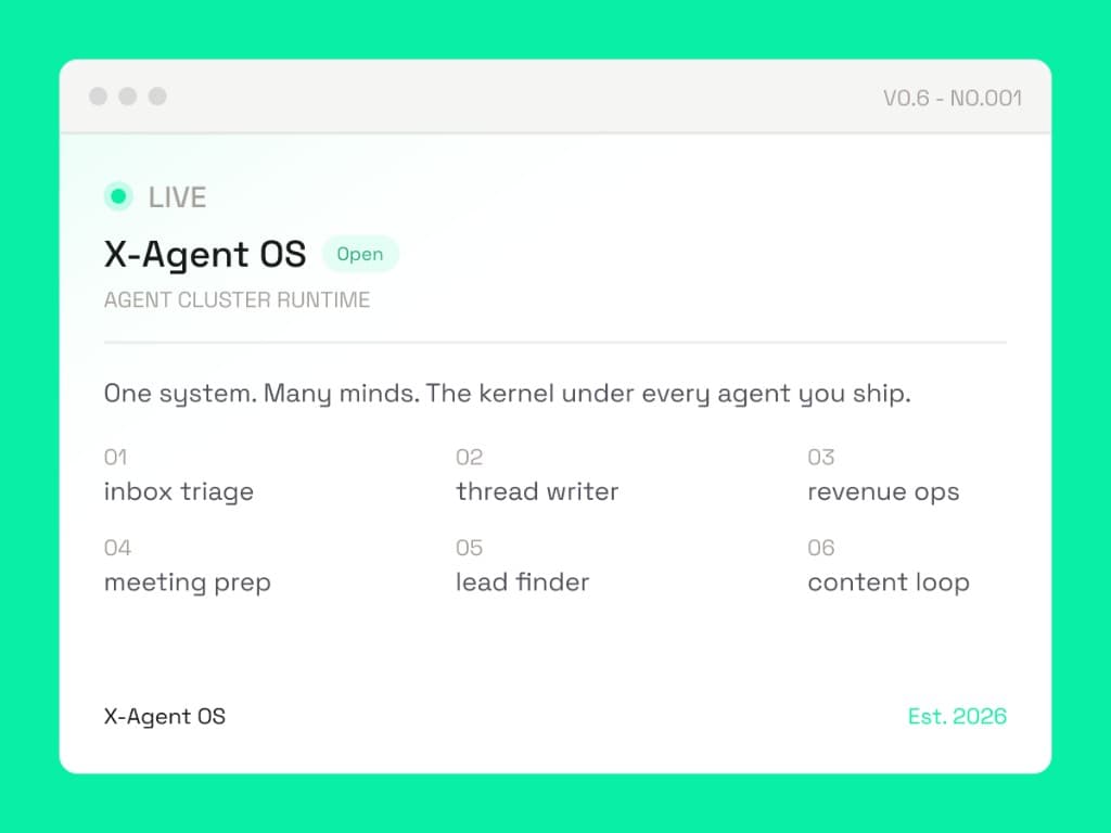 X-Agent OS — agent cluster runtime card preview